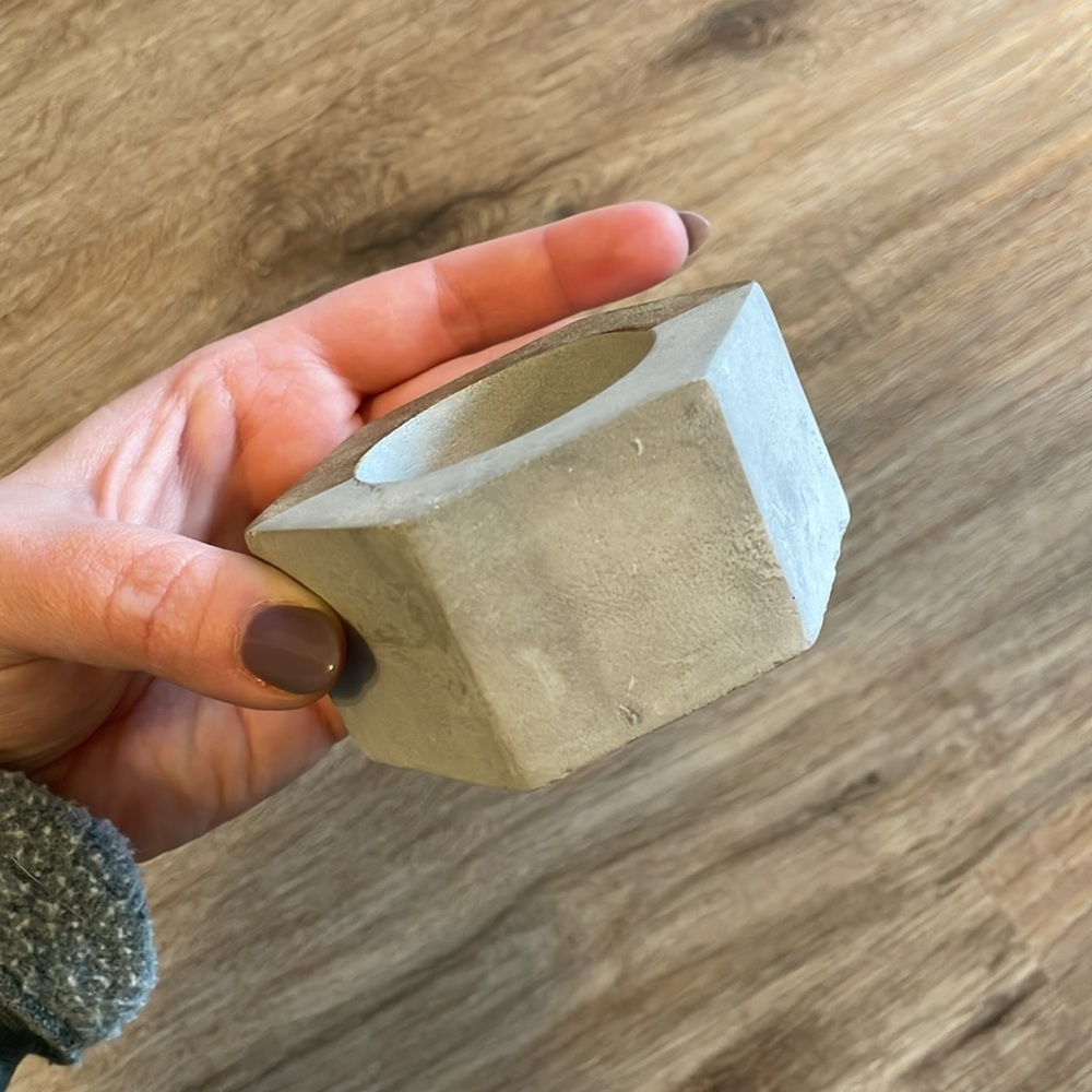Concrete Grey Geometric Hexagon Candle Holder or Succulent Dish with Gold Detail - Picture 6 of 7